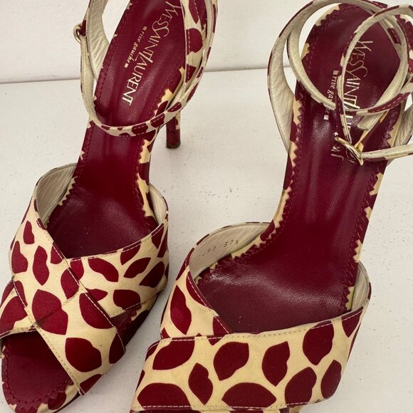 YSL Lips Printed Ankle Strap Heels - Picture 7 of 9